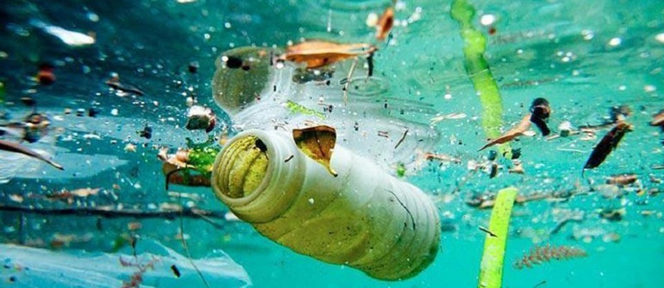 mar contaminado con botellas de plastico